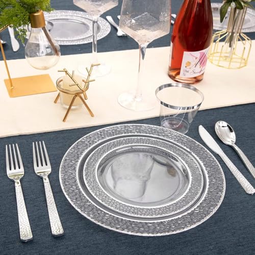 Ciaell 150PCS Silver Disposable Plastic Plates Cutlery Set for Weddings & Parties