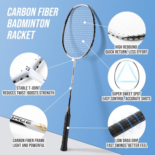 Professional Badminton Set with Net & Rackets - B-White