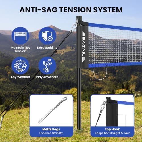 Portable 20FT Volleyball Net Set with Carry Bag - Blue