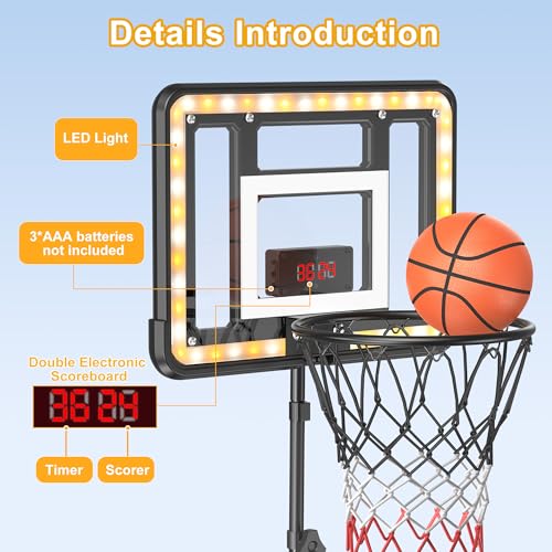 Flybakiz Kids Indoor Basketball Hoop with Scoreboard & Timer Stand – Adjustable Height