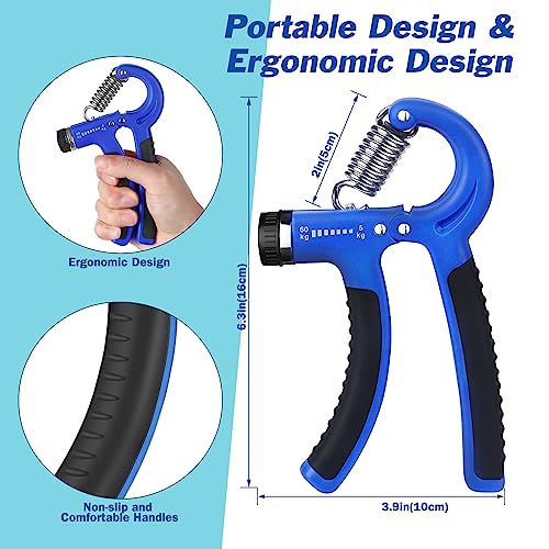 Adjustable Grip Strength Trainer - Hand Exerciser with 11-132 Lbs Resistance - Blue