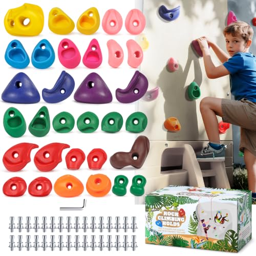 32 Multi-Size Rock Climbing Holds Set - Multi-Color for Kids & Adults