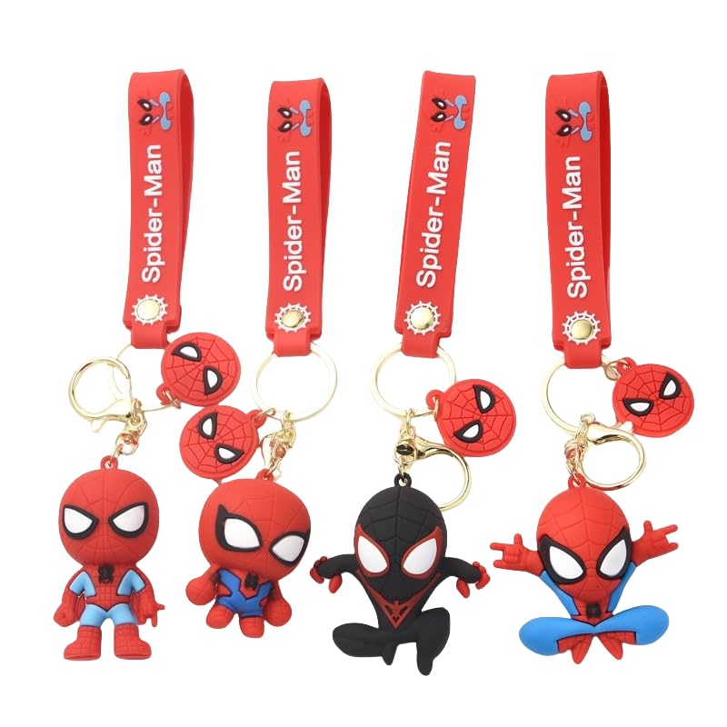 4pcs Kawaii Spider Keychains for Backpack & Car Decor - Cute Cartoon Accessories