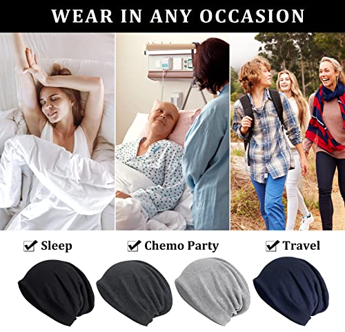 Senker Fashion Large Grey & Navy Cotton Slouchy Beanie Hat for Men & Women