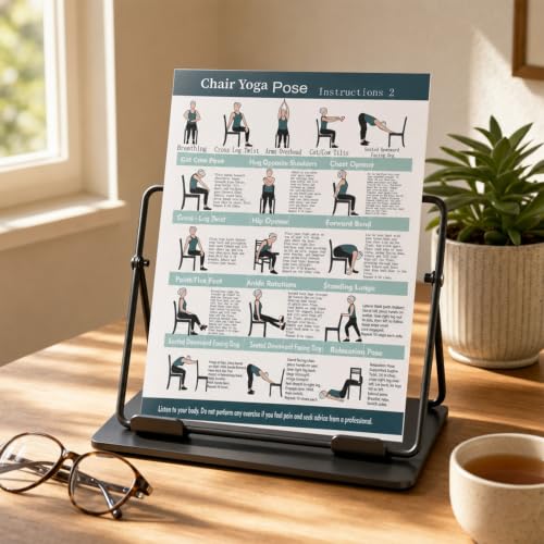 Chair Yoga Exercise Posters - 4 Pack Seated Workout Charts - Green