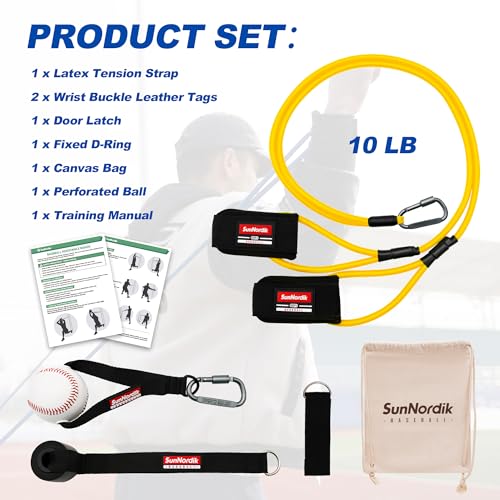 SunNordik 10LB Resistance Bands for Pitchers with Carry Bag - Baseball Training Equipment