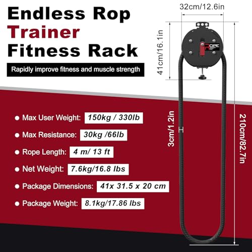 Portable Endless Rope Trainer with 14 FT Nylon Rope - Black-Red
