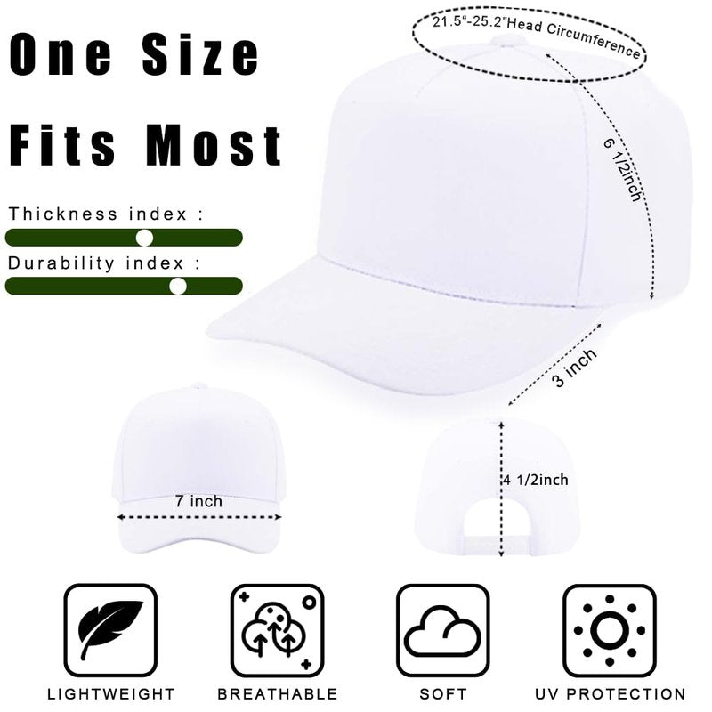 ZH 12 PC 5 Panel Baseball caps, Bulk Baseball caps, Customizable DIY Design, Wholesale Caps, One-Size-Fits-All White