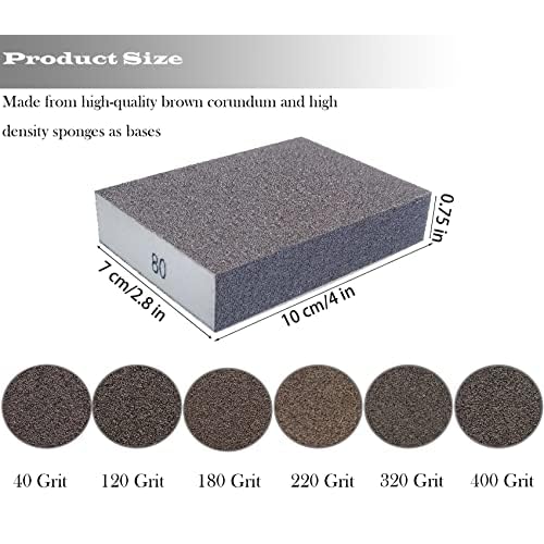 12 PCS Sanding Block Set- 80 120 180 220 320 400 Grits Wet and Dry Dual-use Hand Sanding Sponge, Coarse and Fine Washable and Reusable, Ideal for Drywall Wood Metal Derusting Polish¡¦