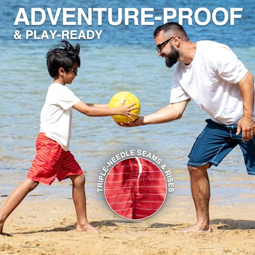 Boys' Line Up Swim Trunks - Red, UPF 50+, Quick Dry, 4T