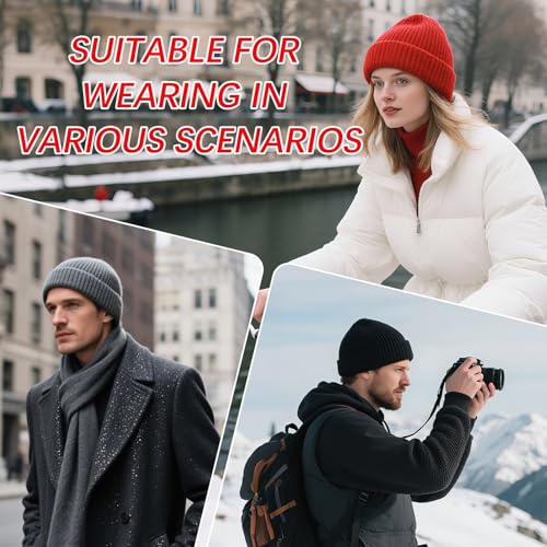 DASSNANE One Size Beanie Hats 4-Pack - Winter Knit Beanie for Men & Women, Red