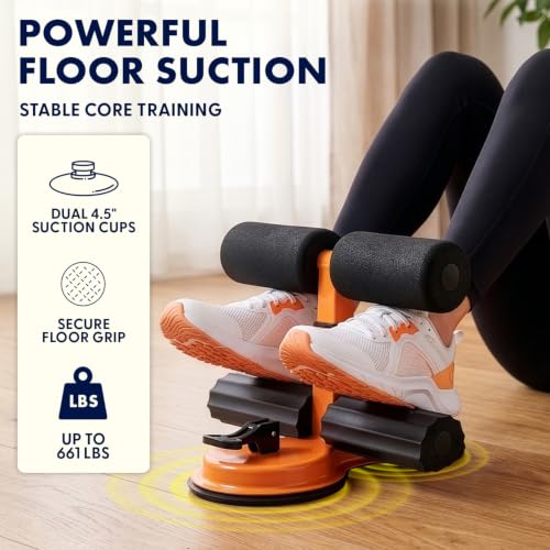 Sit Up Bar with Suction Cups - Adjustable Core Trainer - Black & Orange