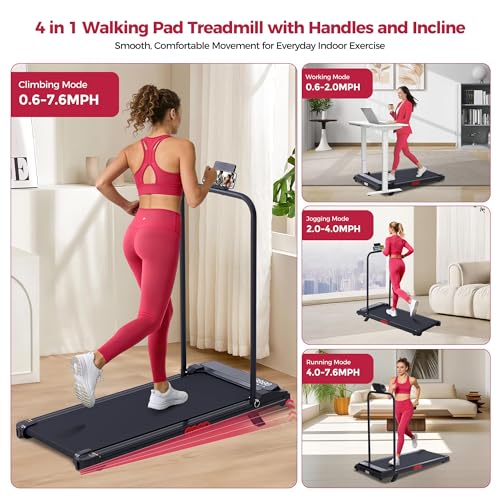 Compact Walking Pad Treadmill with Incline & Handle Bar - 350LBS