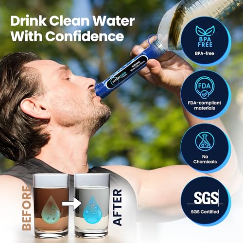 Kiknek 2-Pack Portable Water Filter Straw - 0.1 Micron Survival Water Purifier for Hiking & Emergency