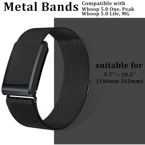 Omee Black Milanese Loop Metal Watch Band for Whoop 5.0, Peak & Life/MG