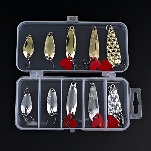 10-Piece Metal Fishing Spoons Kit with Tackle Box - Hard Lures