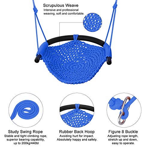 JKsmart Blue Kids Swing Seat 1 Pack Heavy Duty Rope Play Set Indoor Outdoor
