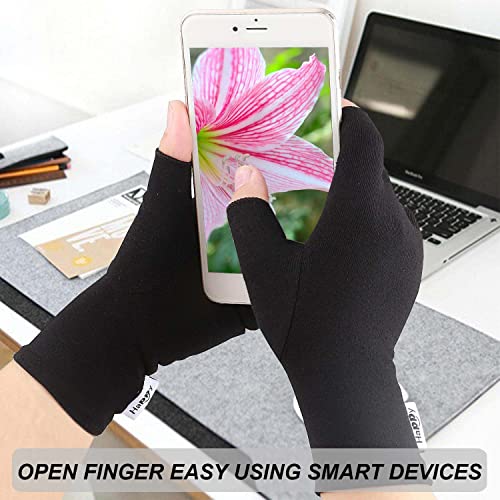 Happymart Medium Black Arthritis Compression Gloves for Hand & Wrist Support, Open Finger Design