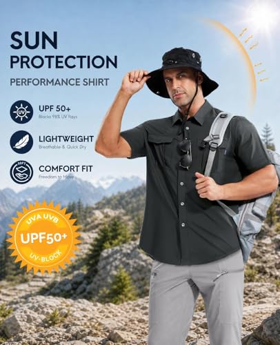 Haimont Men's UPF 50+ Short Sleeve Hiking Button-Down Shirt - Large, Dark Grey