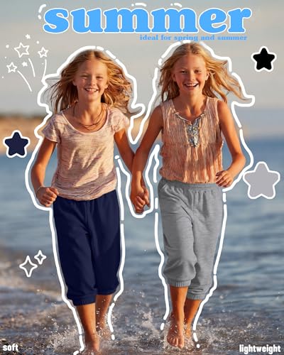 3 Pcs Girls' Capris Sweatpants - Black, Light Heather Gray, Navy Blue