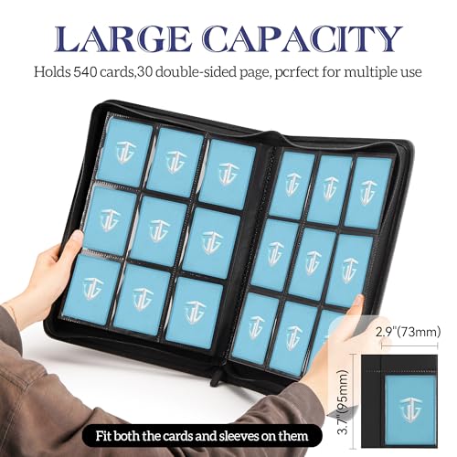 Trading Card Binder with 540 Pockets - Zipper Card Album for TCG & Sports Cards