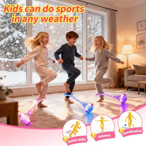 Pink Rechargeable Skip Ball for Kids with Flashing Light-Up Wheel & Counter