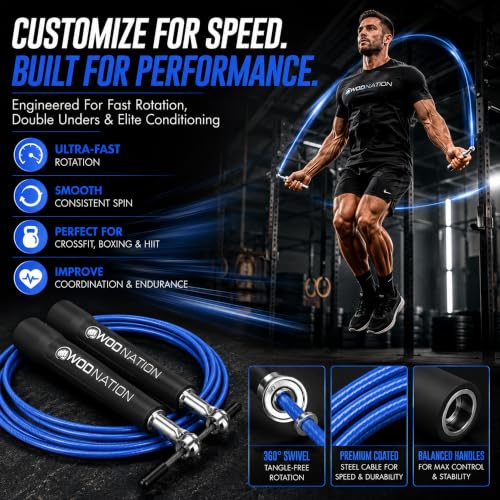Adjustable Speed Jump Rope - Durable Fitness Skipping Rope for Men, Women & Children - Black