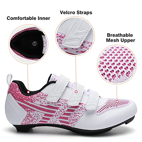 Unisex Road Cycling Shoes with Delta Cleats - White/Pink - Sizes 7 Men/9 Women