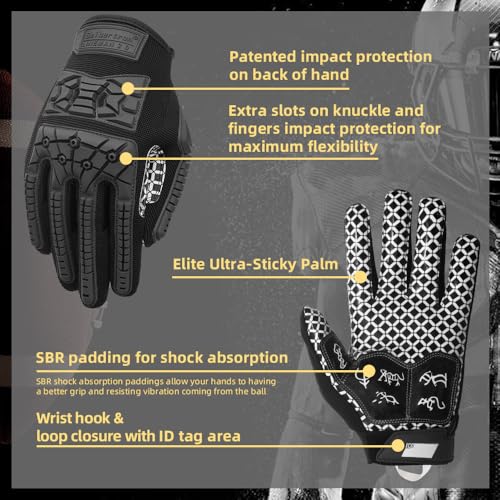 Seibertron Padded Palm Football Receiver Gloves Black L Adult Sports Gear