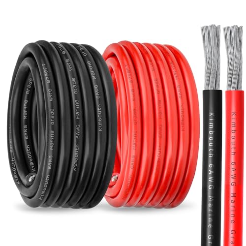 Kimbluth 6 AWG Marine Wire, 5 ft Red + 5 ft Black, Tinned Copper, UL 1426 SAE ABYC