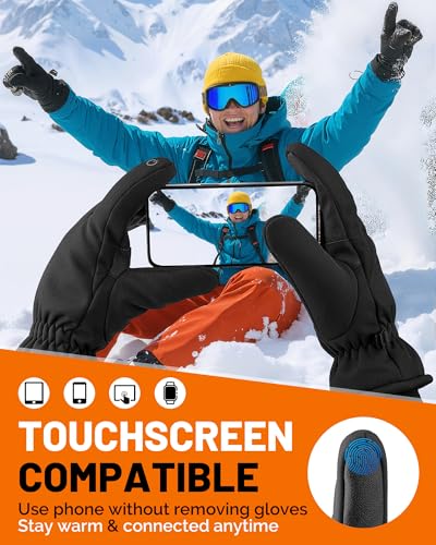 GXCROR Large Waterproof Ski Gloves for Men & Women - Winter Warm Touchscreen, Windproof