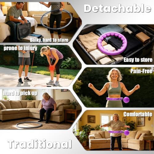 Adjustable Fitness Hoop for Beginners - Purple, 28 Links, 30-60in Waist