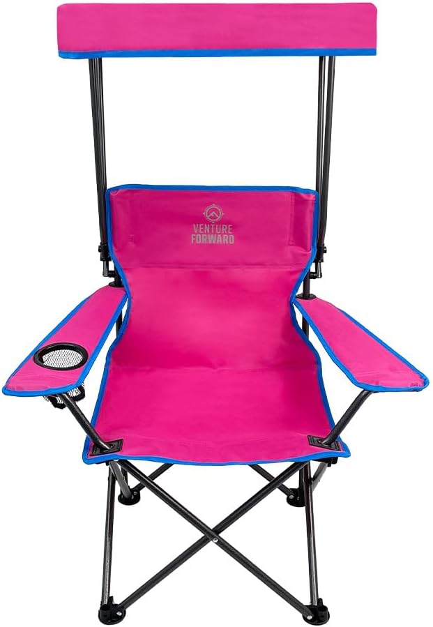 Venture Forward Youth Outdoor Canopy Chair - Adjustable Shade & Cup Holder | Portable Folding Kids Camping Chair