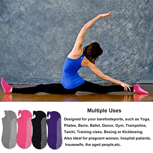 Non-Slip Pilates Yoga Socks for Women - 4 Pairs Grip Slipper Socks