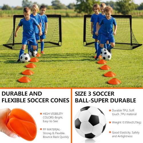 Kids Soccer Goal Set - 4X3 FT Portable Pop Up Net - Black