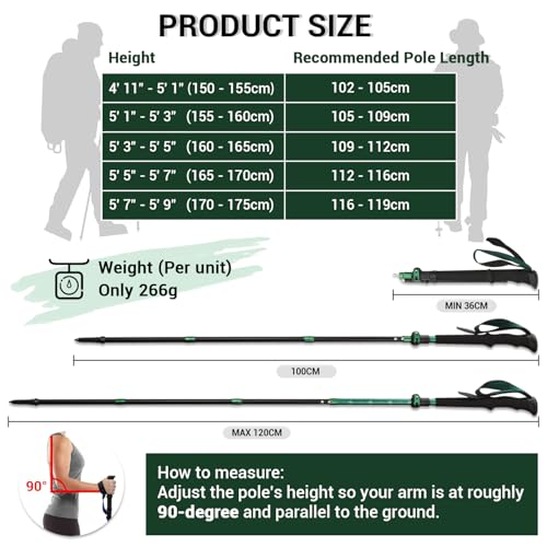 TheFitLife Grey Folding Trekking Poles 100-120cm for Hikers under 5'7"