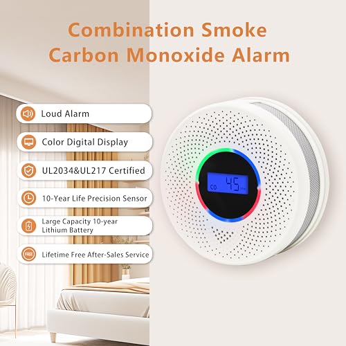 Kesy Upgraded Smoke and Carbon Monoxide Detector 10-Year Lifespan, Dual Sensor Smoke Alarm & Carbon Monoxide Detector (1 Pack)