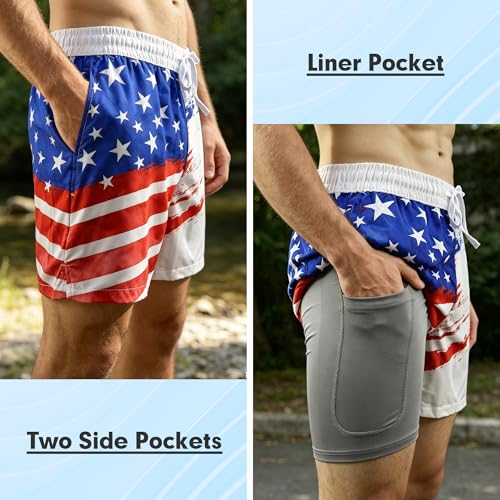 Mens Swim Trunks 2 in 1 Swimming Board Shorts with Pockets Quick Dry