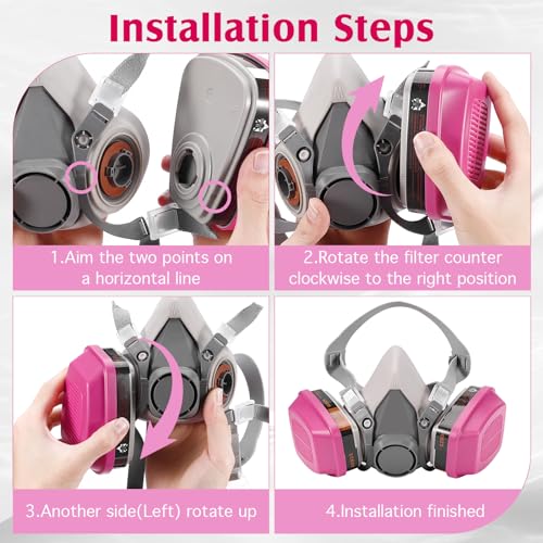 Active Carbon Gases Chemical Respirator - for Vapor,Paint,Dust,Formaldehyde,Sanding,Polishing,Spraying,Machine Polish (Pink)