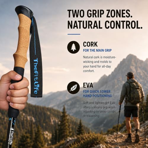 TheFitLife Carbon Fiber Trekking Poles Ultralight Walking Sticks - Orange
