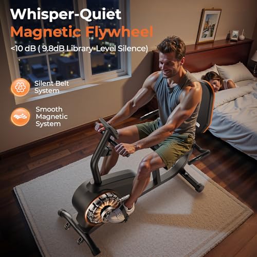 Recumbent Exercise Bike for Home - Magnetic, Quiet, Adjustable Seat, 350LB Capacity, 16-Level Resistance, LCD Monitor & Pulse Sensors - Black-Orange
