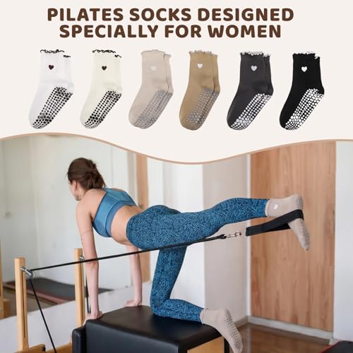 Cute Pilates Socks with Grips for Women - Morandi Tone Heart