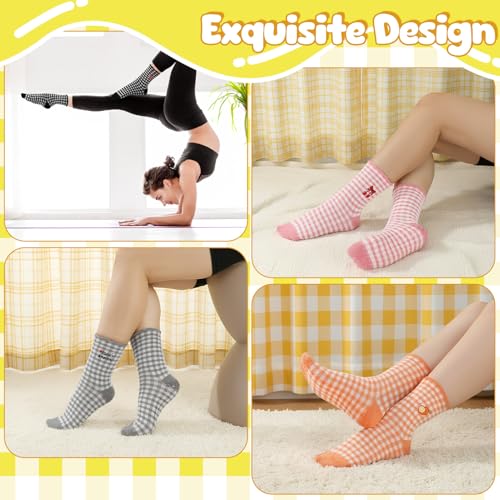 6 Pairs Cute Ruffle Pilates Socks with Non-Slip Grips