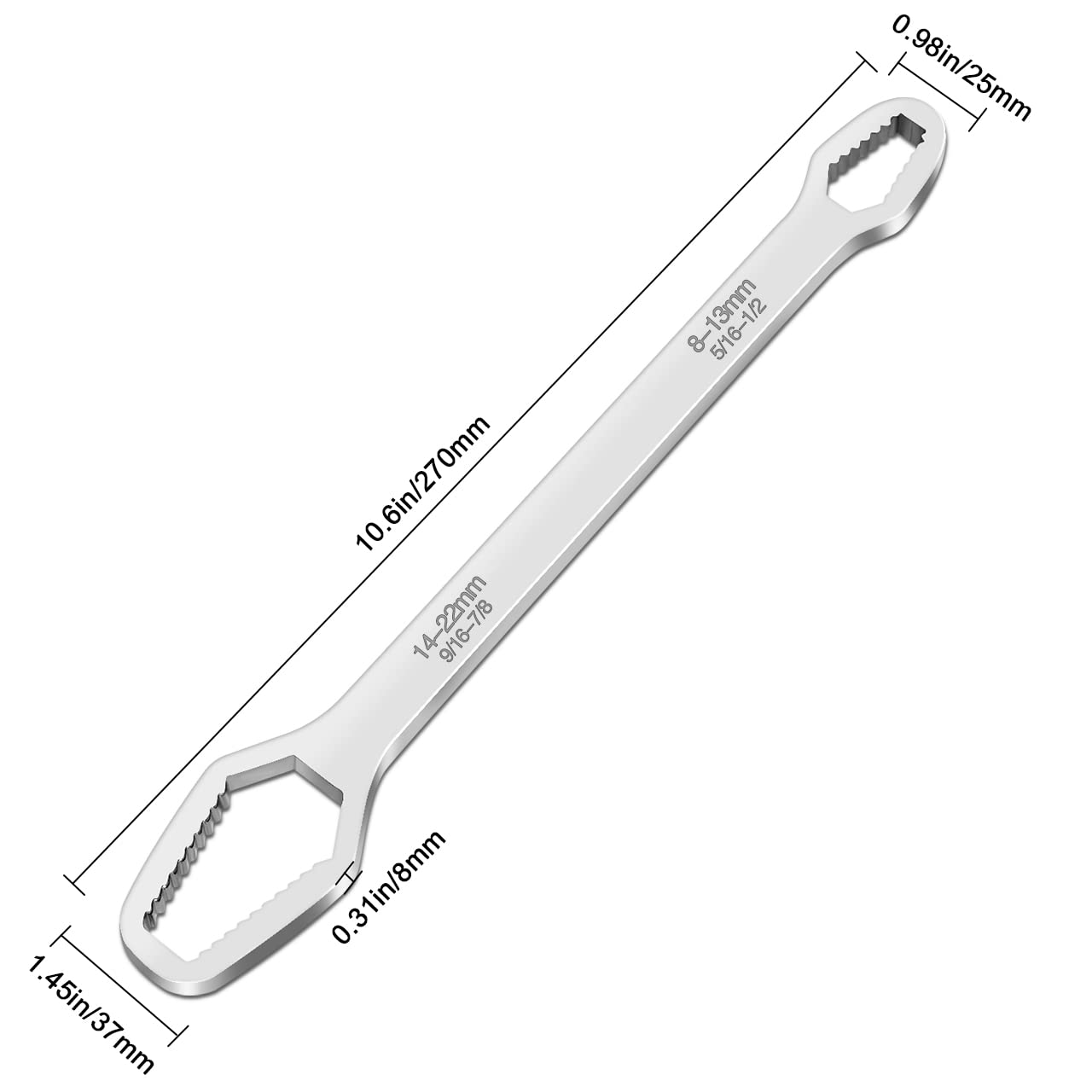 ZUZUAN 2pcs Silver Universal Wrench,8-22mm Universal Torx Wrench,Double-ended Self-tightening Adjustable All in One Tool