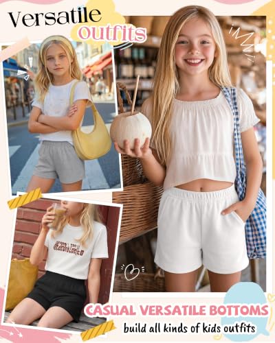 Girls' Athletic Shorts 3-Pack - 9-10 Years, White/Gray/Black