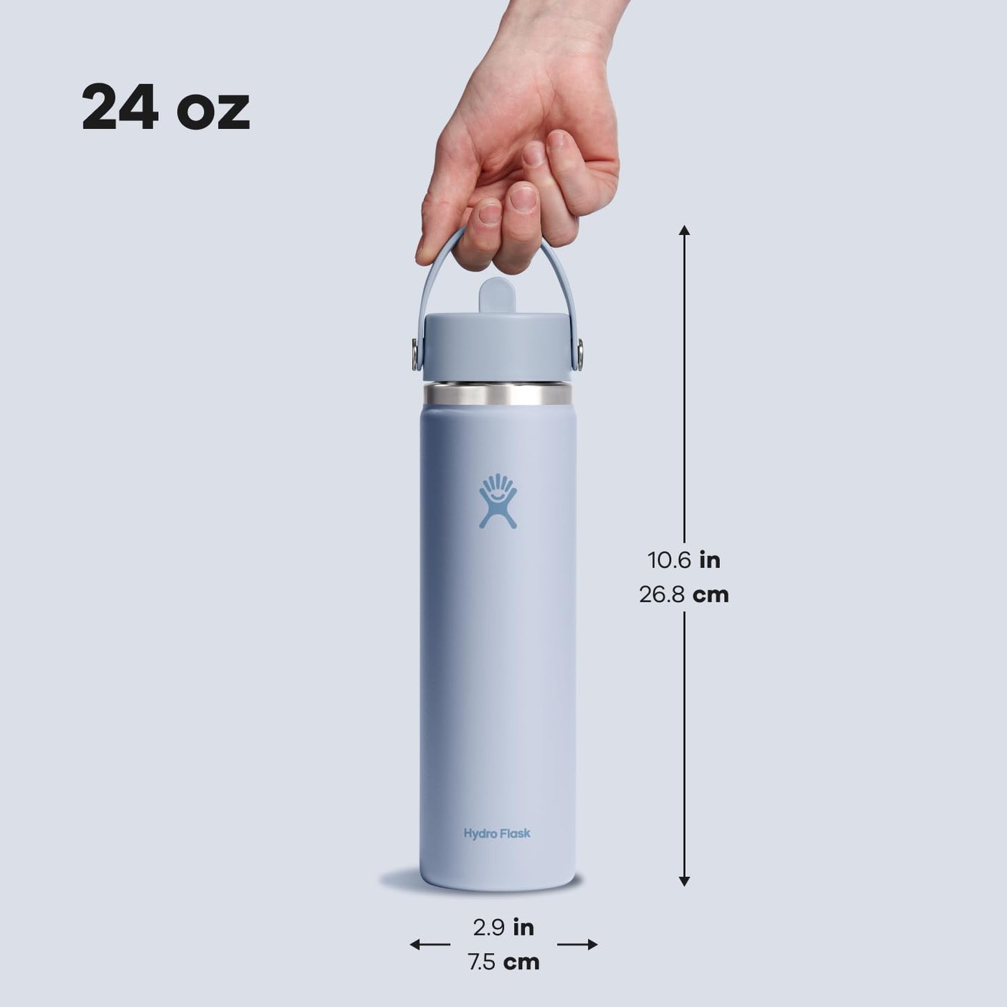 Hydro Flask Water Bottle - Insulated Stainless Steel - Wide Mouth Flex Straw Lid, Non Spill, Leakproof and Refillable in 24 Oz Surf Blue