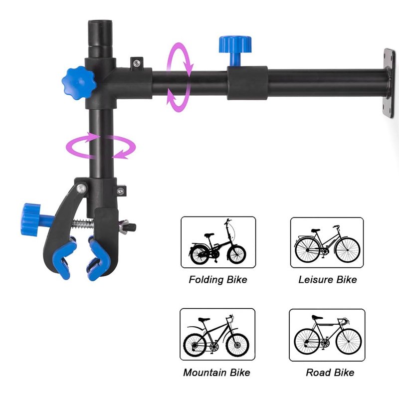 teraysun Bike Repair Stand (Max 66lbs)- Wall Bench Mount Workbench Rack Height-Adjustable 48~69cm, 360° Rotatable Clamp Fits 16''-29'' Bikes（BLACK）