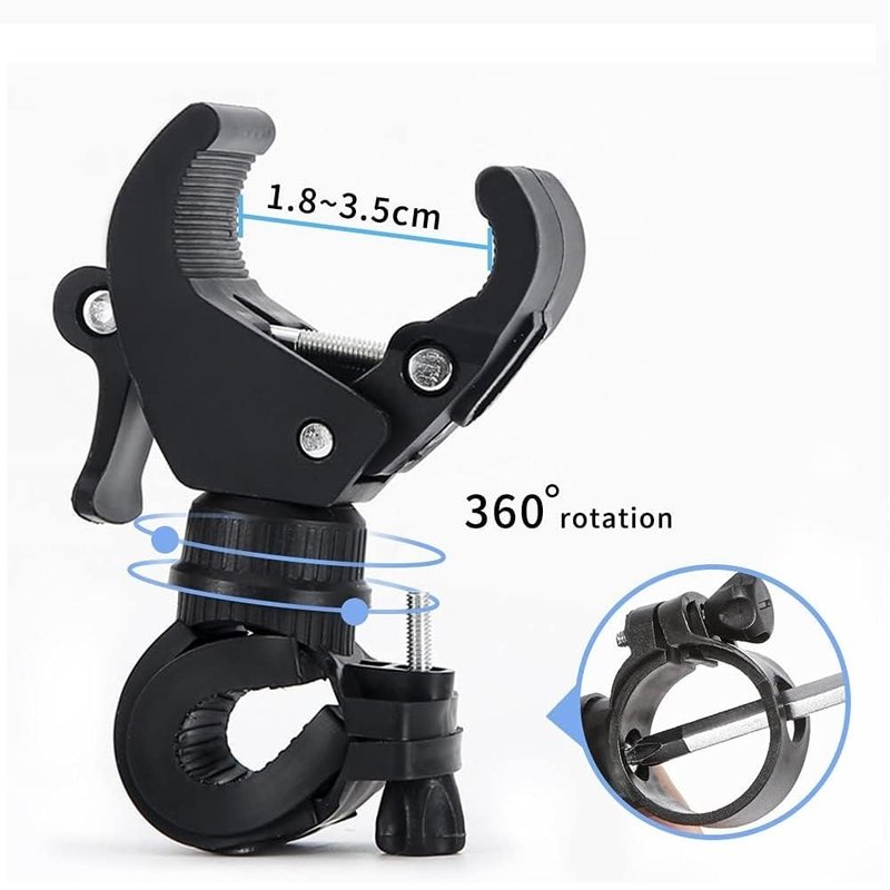 2 Pack Bicycle Flashlight Mount, 360 Degree Rotating Bike Light Mount, Universal Torch Clip for Mountain Bike and Bicycle LED Light Mount, Camera, GPS