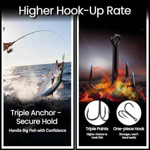 Treble Fishing Hooks - #16, 25pcs Black Replacement Hooks