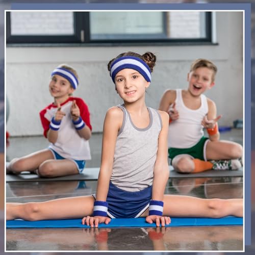 Dark Blue & White 36 pcs Neon Sports Sweatbands Set - Headbands & Wristbands for Men Women, Athletic, Glow Party